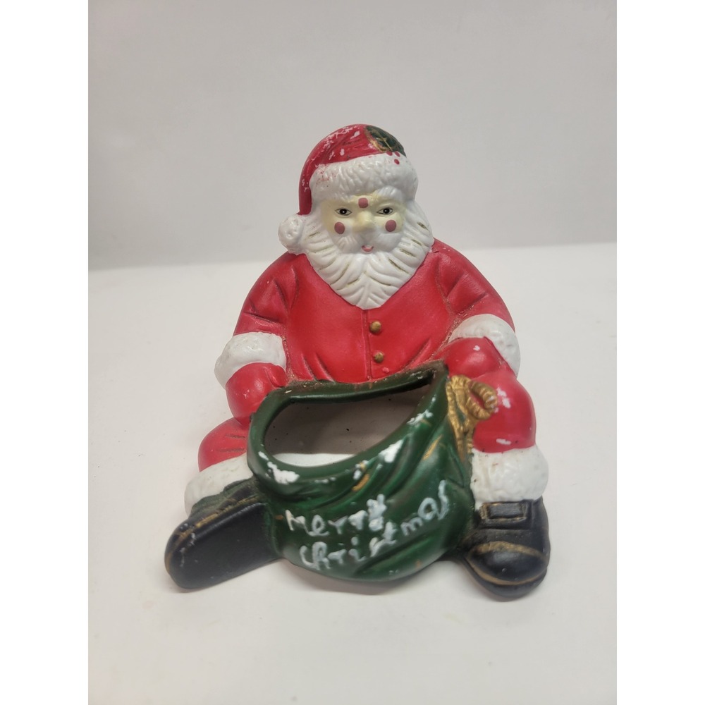Vintage Ceramic Santa Claus Merry Christmas Figurine Holder Decoration